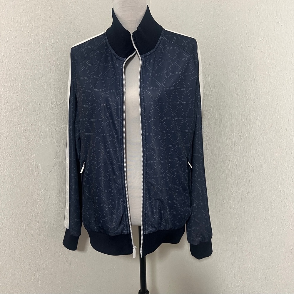 Sean John Trackstar Jacket Medium Geometric All Over Print Logo Stripe Sleeve